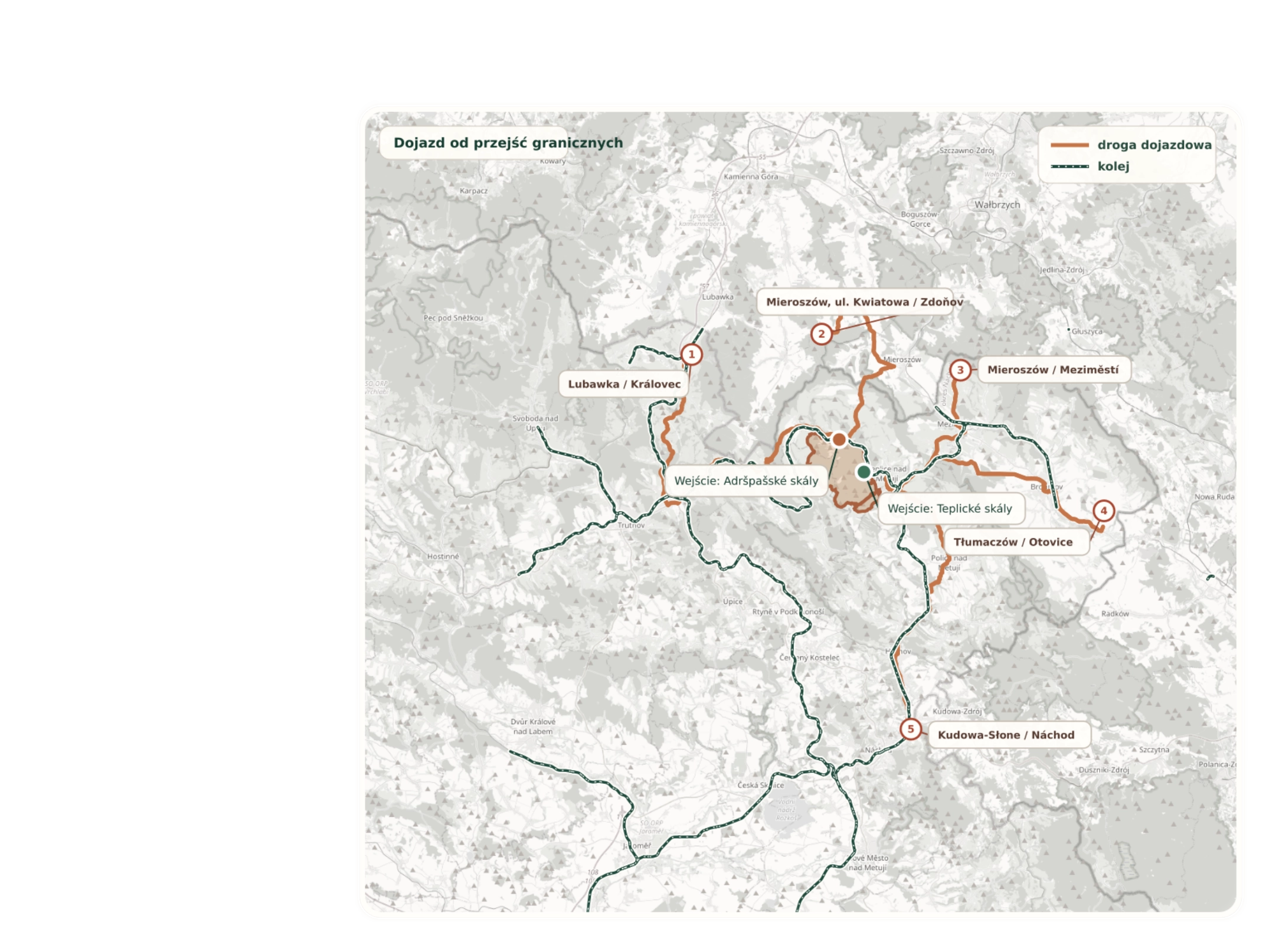 Mapa dojazdu do Adršpachu i Teplic nad Metují