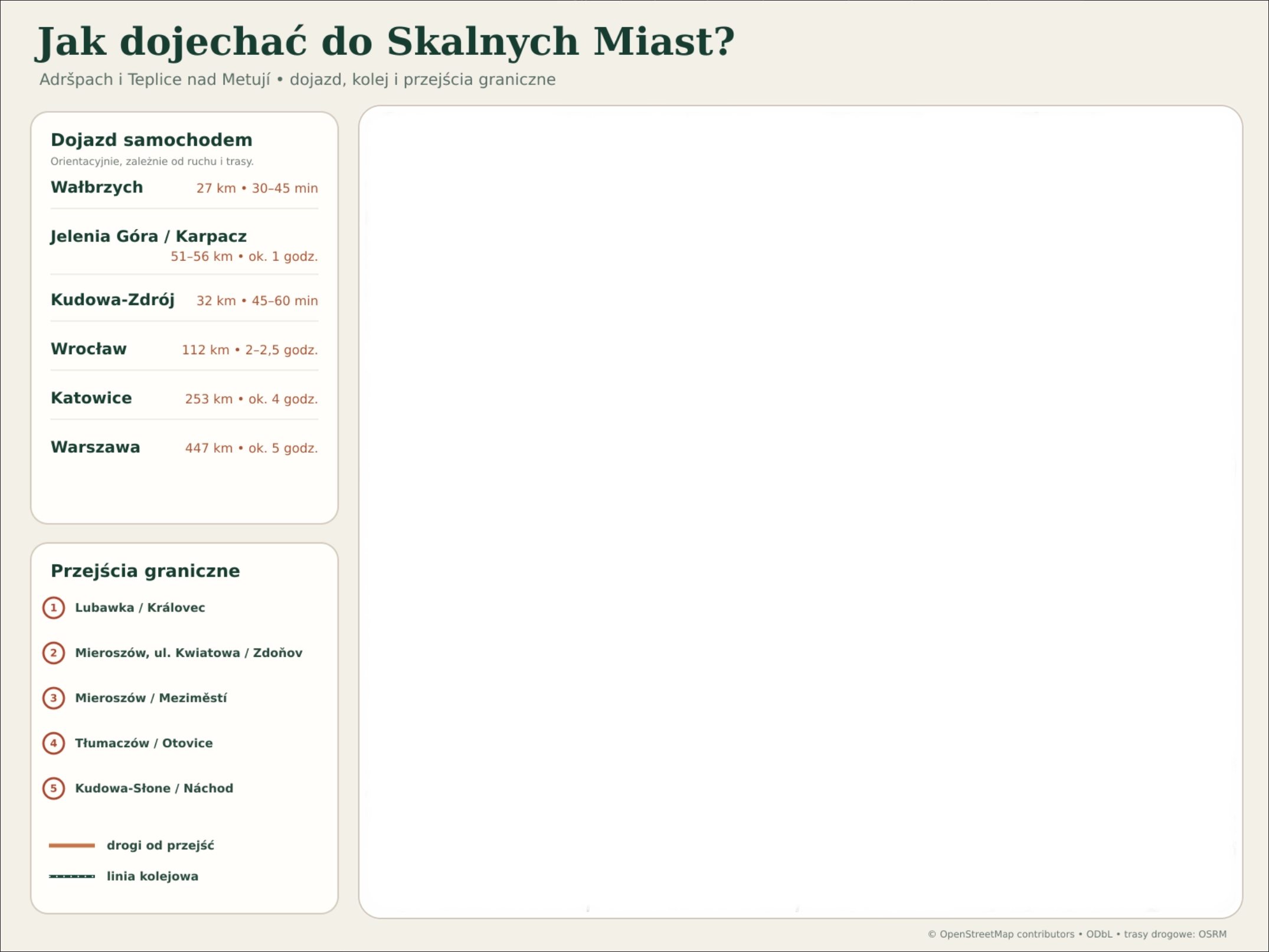 Legenda i ramka mapy dojazdu do Skalnych Miast